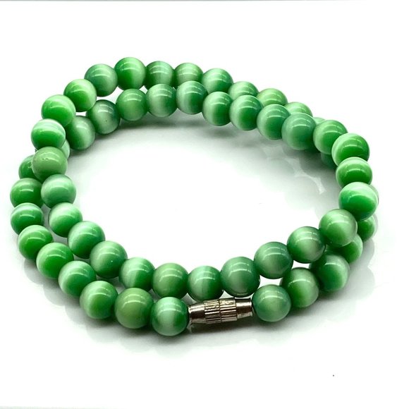 Vintage Green Tigers Eye Choker, Polished Sphere Beaded Necklace with Fantastic - Picture 2 of 4